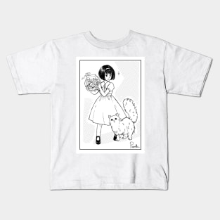 Girl With Fishbowl and Cat Kids T-Shirt